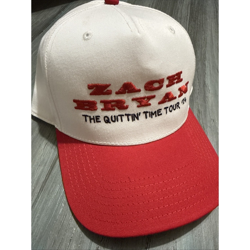 Zach Bryan Hat SnapBack Hat The Quittin' Time Tour '24 - White Red Merchandise